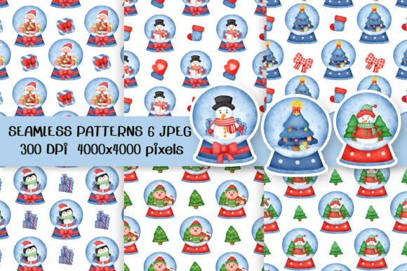 Christmas Snow Globe Seamless Patterns: Elevate Your Holiday Designs with High-Resolution Art