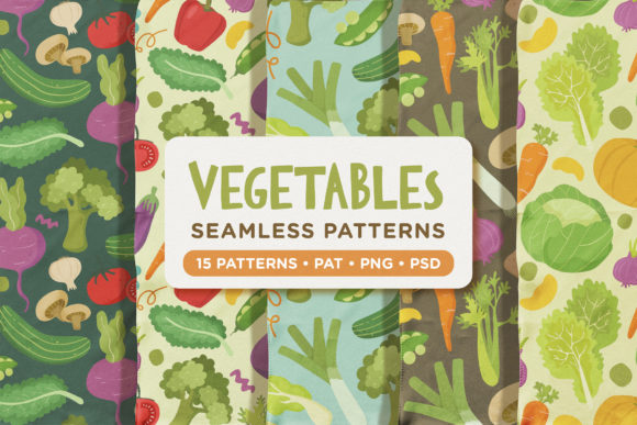 Cute Fresh Vegetables Seamless Patterns: 15 Transparent Tileable Designs to Brighten Every Project