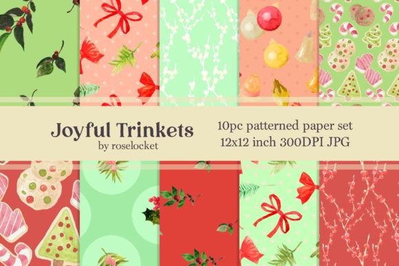 Pastel Red and Green Christmas Patterns: A Versatile 10-Piece Printable Paper Pack for Creatives and Professionals