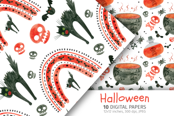 Red Halloween Spooky Seamless Patterns