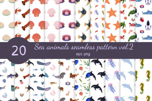 Sea Animals Seamless Patterns Vol. 2